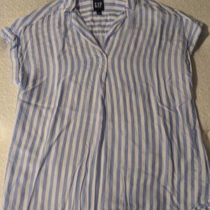 GAP Blue and White Polo Blouse with Cuffed Sleeves